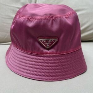 Prada Pink Logo Nylon Bucket Hat